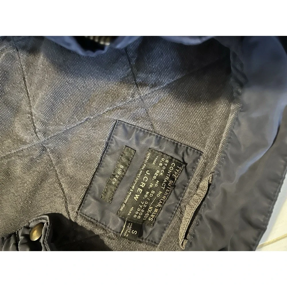 J Crew Quilted Utility Field Jacket Mens Small Navy Diamond Quilt Snap Zip